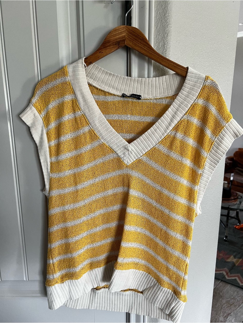 Zara Yellow and White Striped Knit top